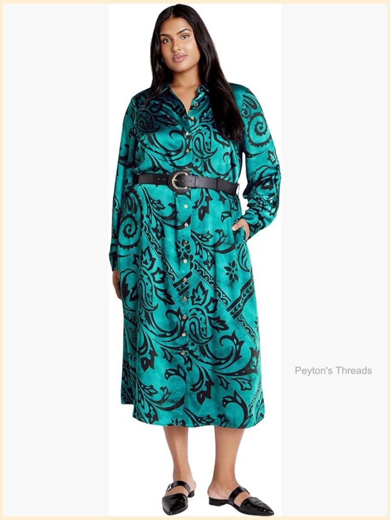 Plus Size Midi Dress With Pockets Button Front